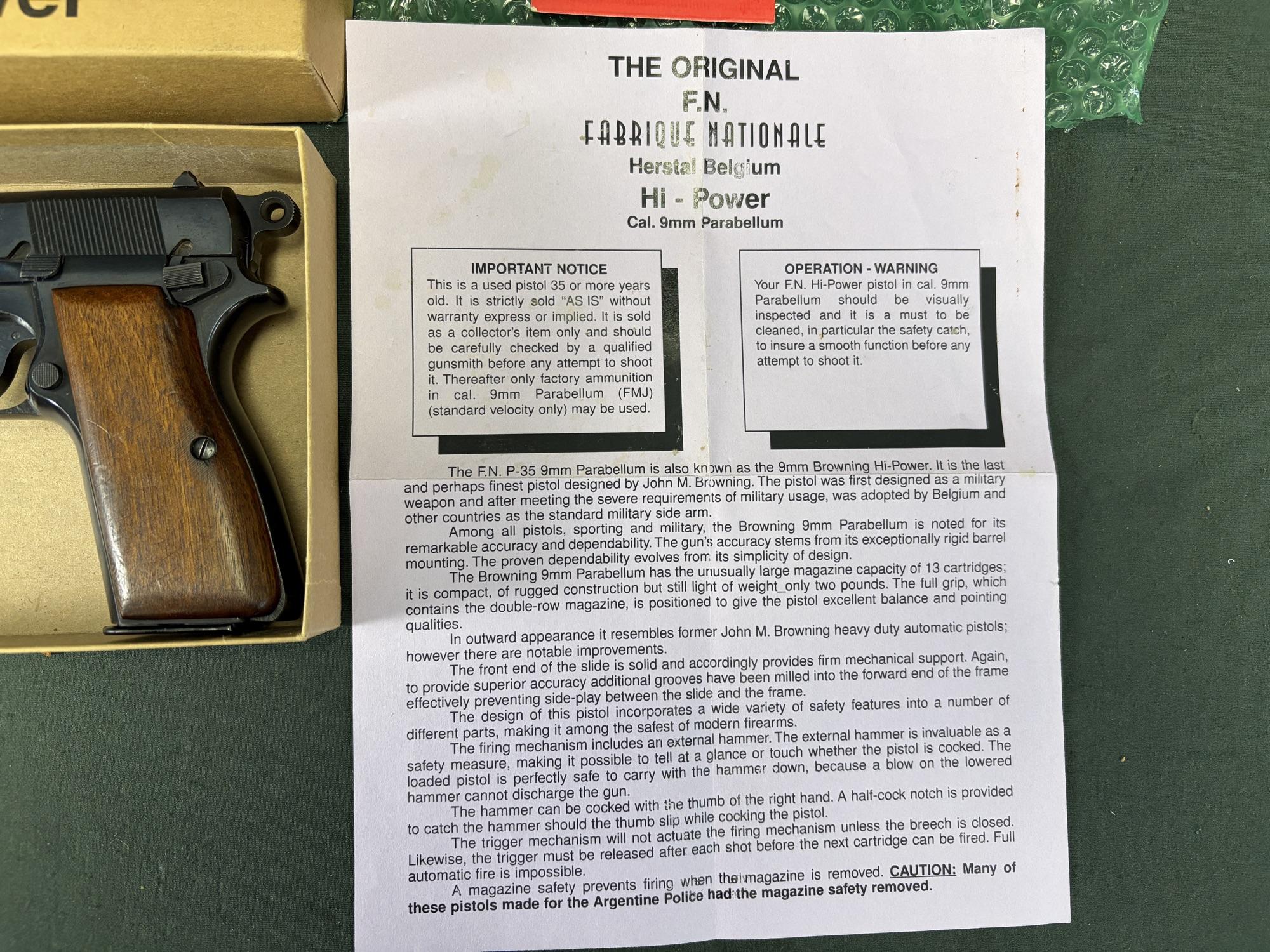 1954 FN Browning Hi Power 9mm — Silesia Marked, All Matching, Boxed, Apparently Unfired - Image 3