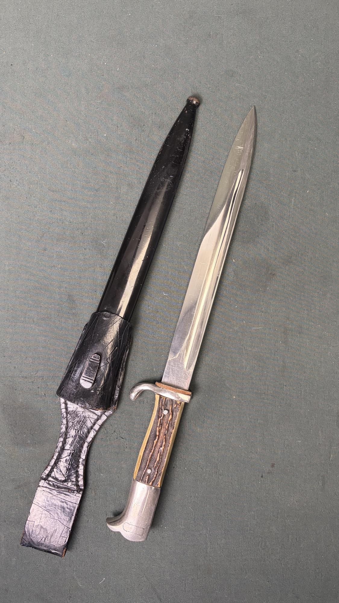 WWII German Army Dress Bayonet F.W. Höller Solingen Stag Grip with Frog - Image 4