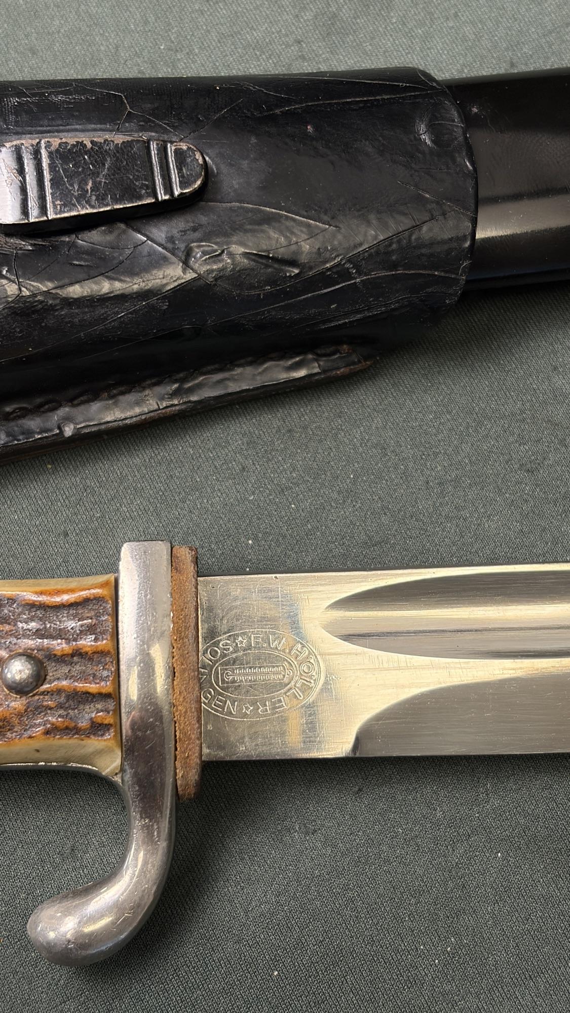 WWII German Army Dress Bayonet F.W. Höller Solingen Stag Grip with Frog - Image 5