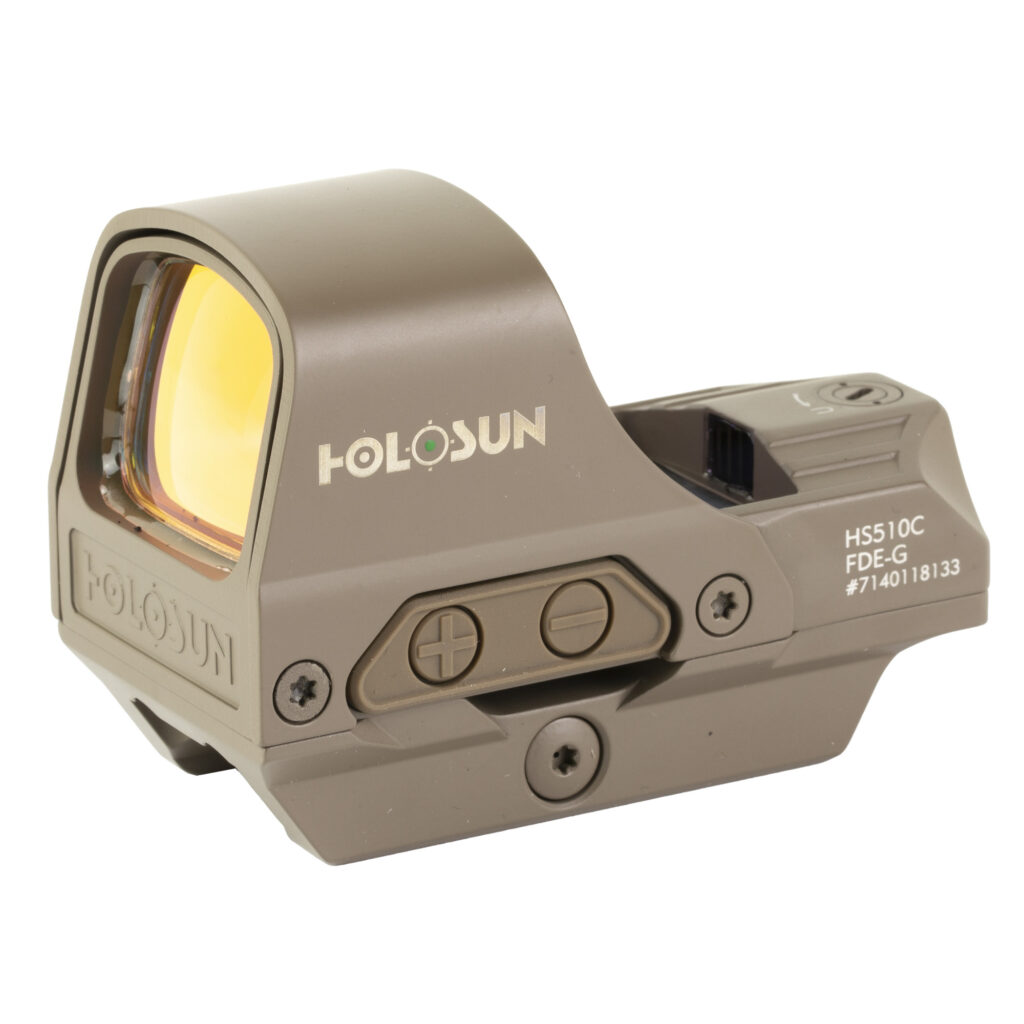 Holosun HS510C-GR-FDE Open Reflex – 2 MOA Green Dot/65 MOA Circle, Solar, FDE