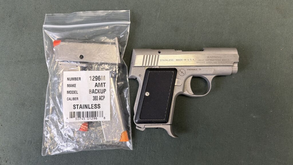 AMT Backup .380 ACP Single Action Stainless Like New with Four Magazines