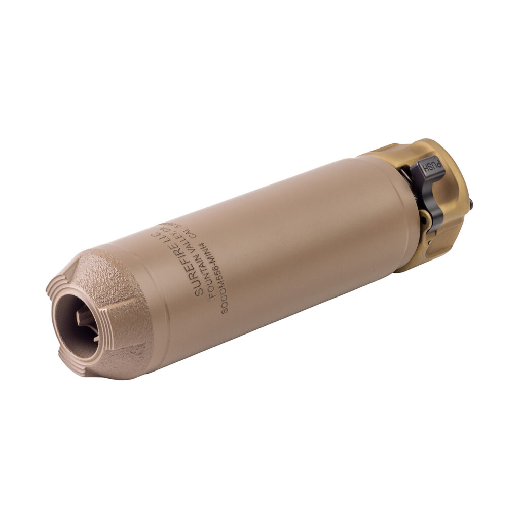 SureFire SOCOM556-Mini4 Suppressor – 5.56mm, Inconel, SOCOM Fast-Attach, 5.5″, 14.5 oz, Dark Earth