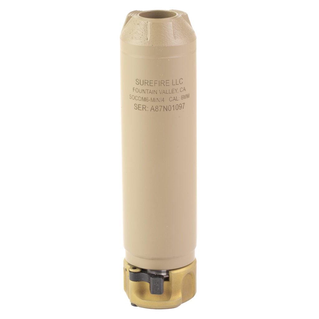 SureFire SOCOM6-Mini4 Suppressor – 6mm ARC, Inconel, 5.8″, Dark Earth