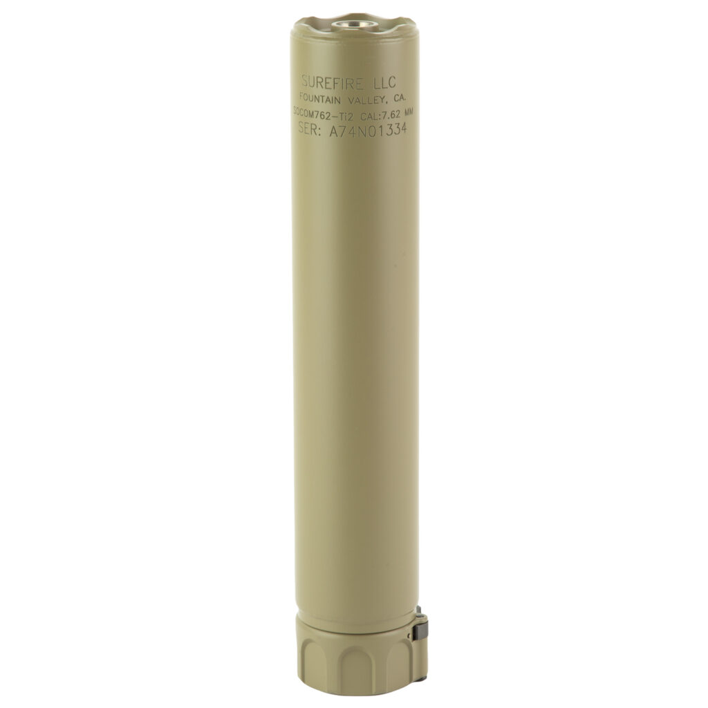 SureFire SOCOM762-Ti2 Suppressor – 7.62mm, Titanium, SOCOM Fast-Attach, 7.9″, 11 oz, Dark Earth