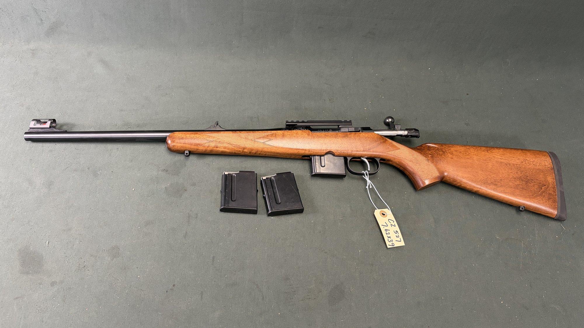 CZ 527 Carbine 7.62x39 - 18.5" Walnut Stock, Iron Sights, 3 Magazines - Image 2