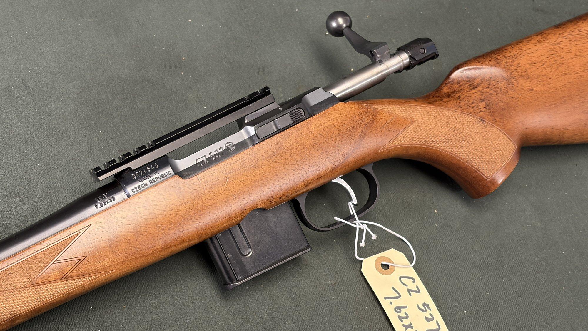 CZ 527 Carbine 7.62x39 - 18.5" Walnut Stock, Iron Sights, 3 Magazines - Image 3