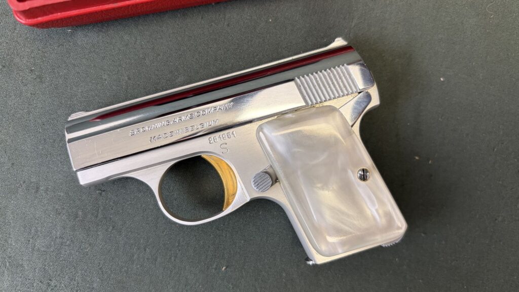 1963 Browning Baby Lightweight .25 ACP Factory Chrome Pearl Grips with Case